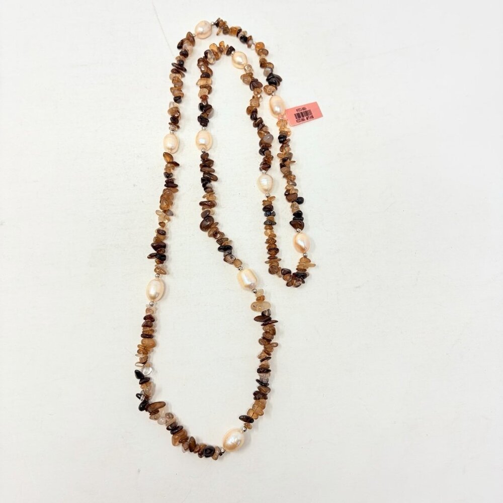 Shop LC Freshwater Pearl/Brown Multi Agate Endless Necklace 38in Long 5222